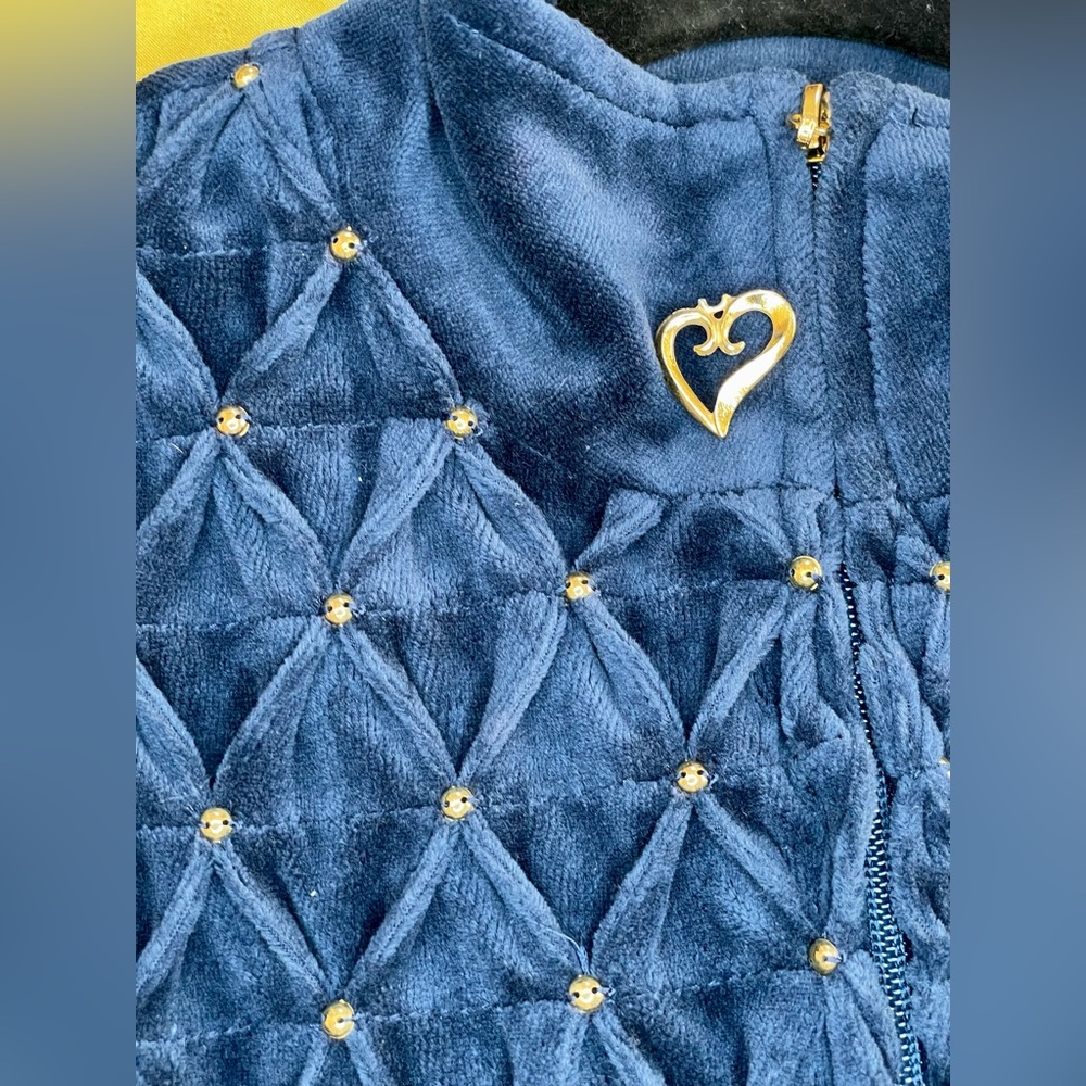 90s Velour Heart Zipper Pull Sweater with Gold Details (S)
